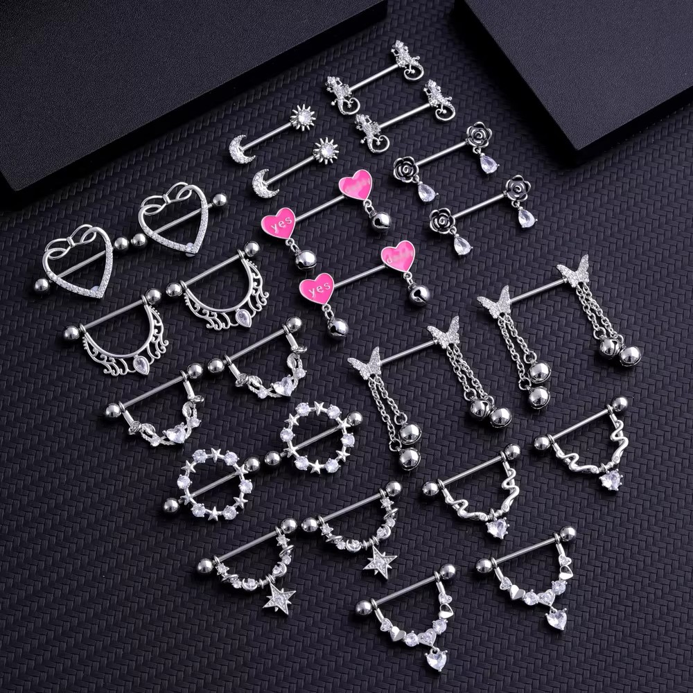 Body Jewelry Nipple Rings - 2 pièces style mixte lettrage fleur