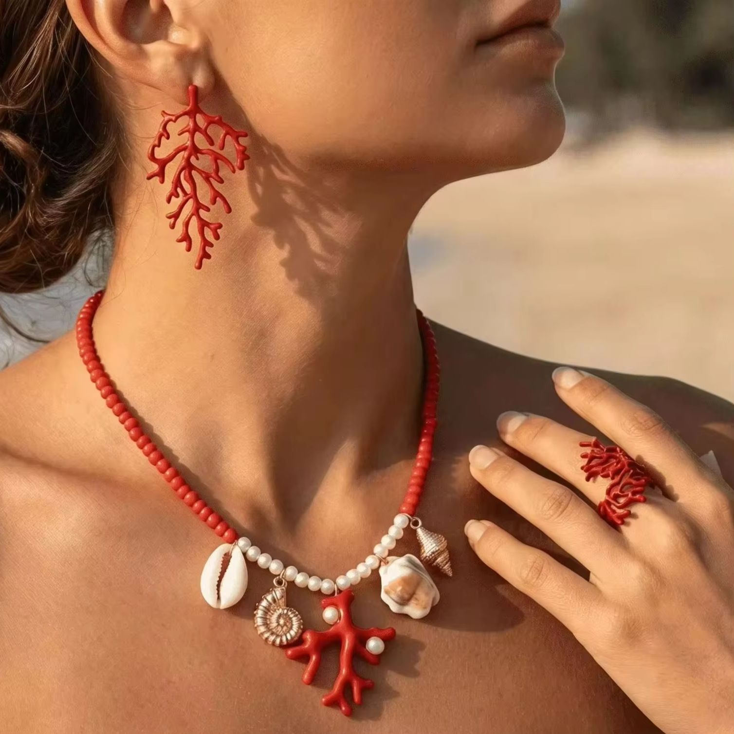 Parure Bohème Corail Rouge pou - Conch Earring Hoop avis et prix