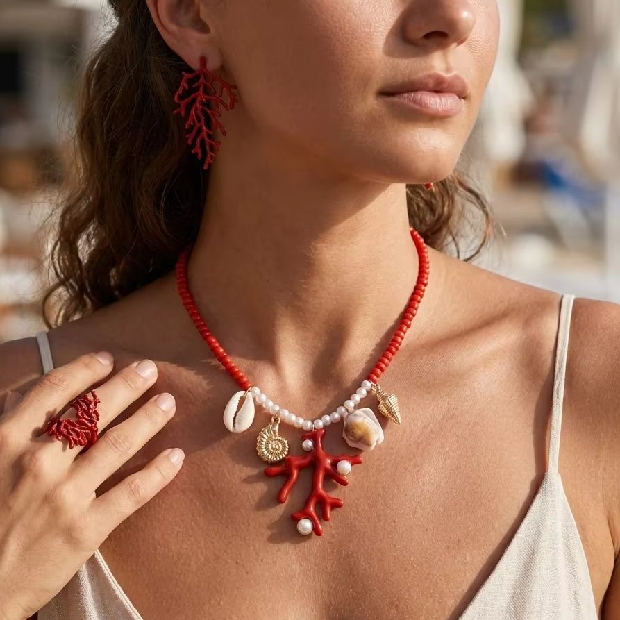 Parure Bohème Corail Rouge pou - Conch Earring Hoop avis et prix